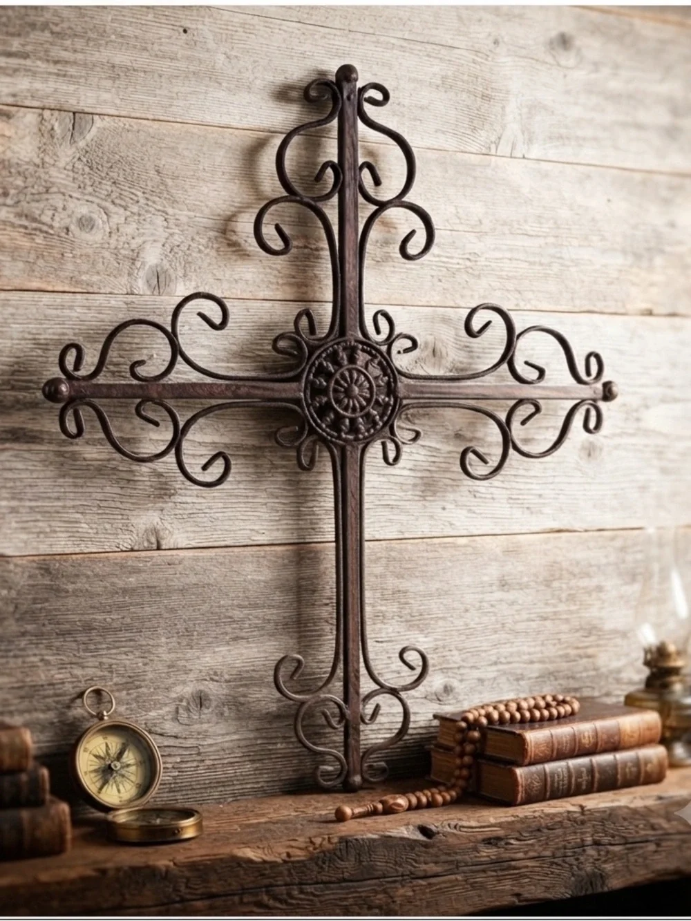 Elegant Vintage Rustic Metal Wall Cross Decor